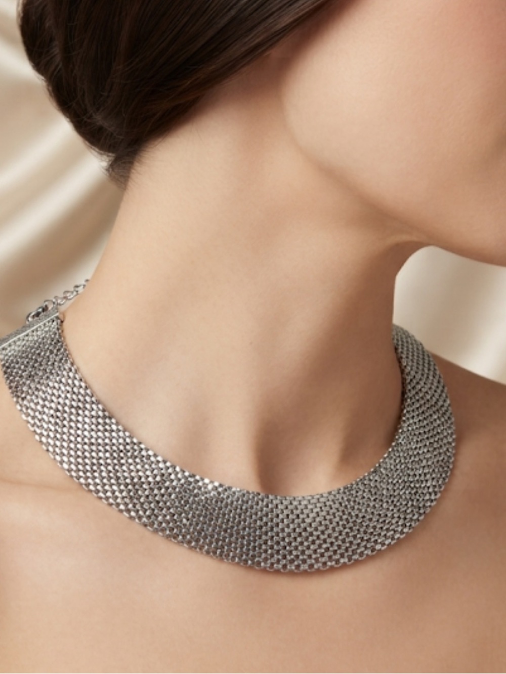 INC International Concepts Silver Mesh Collar Necklace